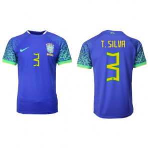 Brazylia Thiago Silva #3 Koszulka Wyjazdowych MŚ 2022 Krótki Rękaw